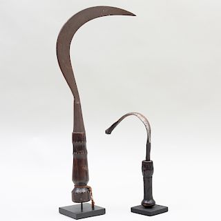 Two African Metal and Wood Sickles