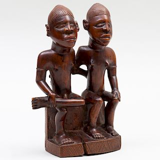 Yoruba Wood Carving of a Seated Couple, Democratic Republic of the Congo