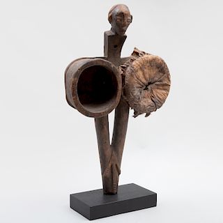 Tabwa Carved Wood and Animal Hide Bellows, Democratic Republic of the Congo