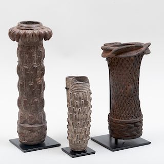 Group of Three Grassfields Pottery Pipes, Cameroon