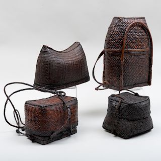 Group of Three Southeast Asian Woven Covered Baskets, probably Ifugao, Philippines