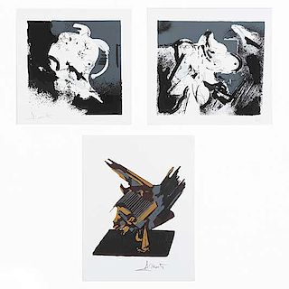 Gustavo Arias Murueta. Abstracción: 1, 2 y 3. Grabados. 2 Firmados. Uno 1/30. Sin enmarcar. 33 x 26 cm, 26 x 28 cm y 26 x 26 cm.
