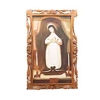 Anónimo. Santa Virgen de la Soledad. Óleo sobre tela. Enmarcado en madera tallada. 120 x 67 cm.