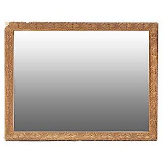 Espejo. SXX. En talla de madera dorada y yesería. Con espejo de luna rectangular. 89 x 114 x 4 cm.