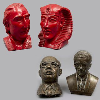 Lote de 4 bustos. SXX. En bronce y resina. Consta de: Luis Echeverría Álvarez, Adolfo López Mateos, Akenatón y hombre. 21 x 18 x 9 cm.