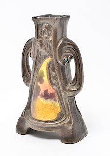 Art Nouveau Bretby Pottery Vase Waterfront Motif