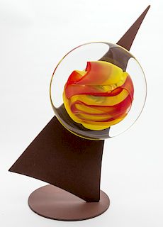 Rollin Karg glass and metal sailboat sculpture,