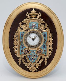 Gilt bronze and champleve enamel wall clock