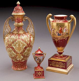 (3) Royal Vienna red urns,