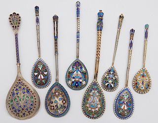 (7) Russian silver enamel spoons