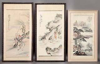 (3) Pcs. Chinese framed watercolor paintings,