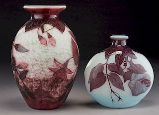 (2) Andre Delatte cameo glass vases,