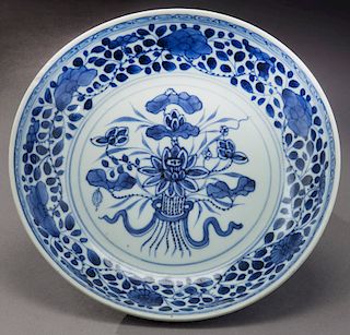 Chinese Qing blue & white porcelain plate,