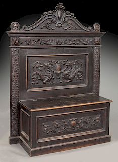 Highly carved hall bench,