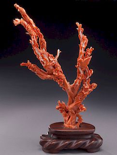 Carved coral tree branch sculpture