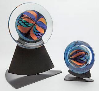 (2) Rollin Karg glass sculptures.