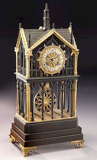 Unusual French gilt & patinated bronze shelf clock