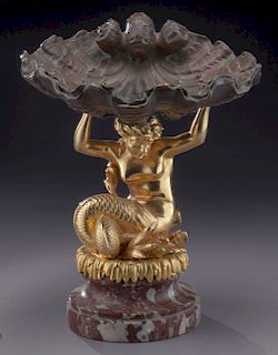 Gilt and patinated bronze mermaid centerpiece,