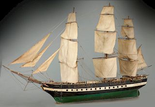 Large antique model of a wooden sailing ship,