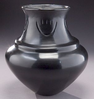 Santa Clara style blackware vase,