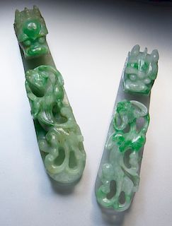 Pr. Chinese Qing carved jadeite belt buckles,