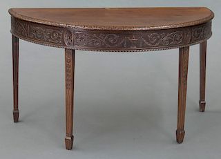 Pr. Georgian mahogany demilune console tables
