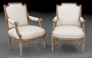 Pair of nicely carved Louis XVI style arm chairs