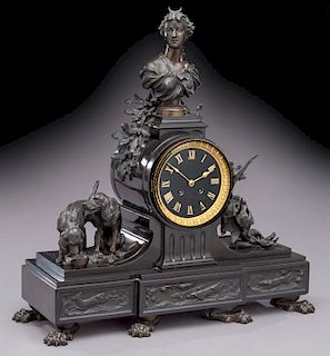 Patinated bronze clock depicting Artemis,