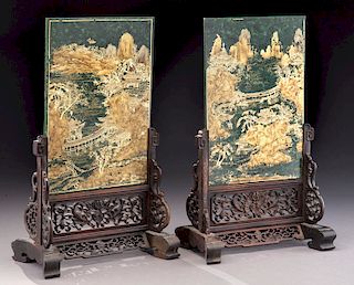 Pr. Chinese Qing gilt painted spinach jade table
