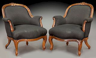 Pair Louis Philippe upholstered parlor chairs with