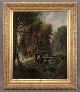 Gilt framed oil on canvas painting depicting