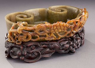 Chinese Qing carved jadeite brush washer
