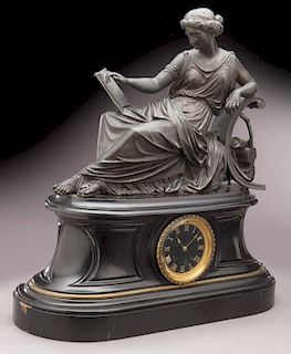Patinated bronze figural clock,