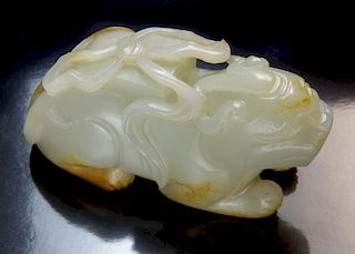 Chinese Qing carved white jade unicorn,