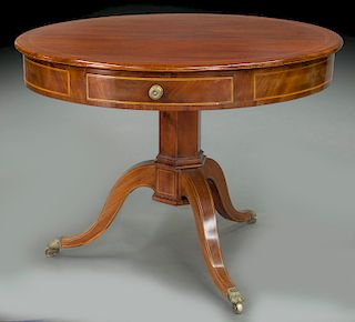 Antique English mahogany drum table,