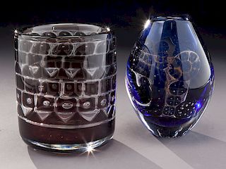 (2) Artistic Orrefors glass vases,