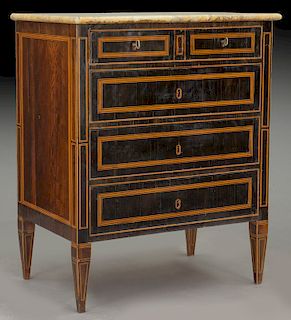 Inlaid mahogany veneered marble top chest