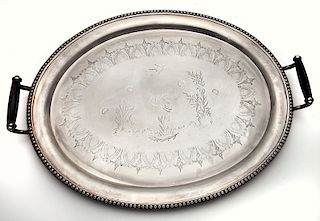 Large French oval silverplate serving tray,