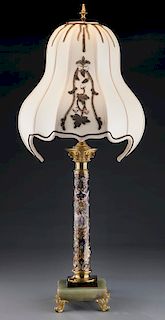 French champleve, onyx & ormolu table lamp,