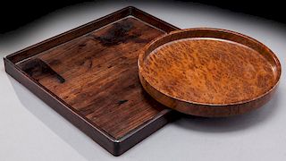 (2) Chinese carved hardwood tea trays,