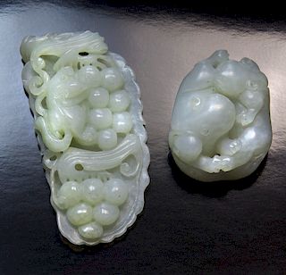 (2) Chinese carved jade toggles,