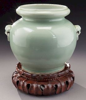 Chinese Qing celadon porcelain jar