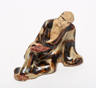 Japanese Lounging Man Ceramic Figurine Sculpture