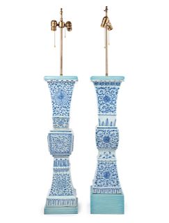 A Pair of Chinese Blue and White Porcelain Gu Vases
Height 28 in., 71 cm.