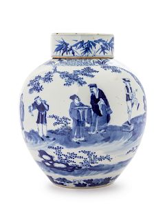 A Chinese Blue and White Porcelain Ginger Jar and Cover
Height 10 in., 25 cm. 