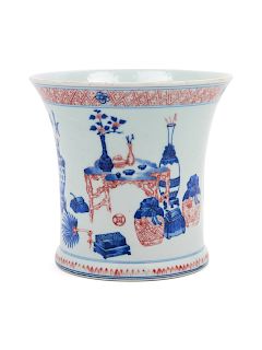 A Chinese Underglazed Blue and Red Porcelain Cachepot
Height 5 7/8 in., 15 cm.