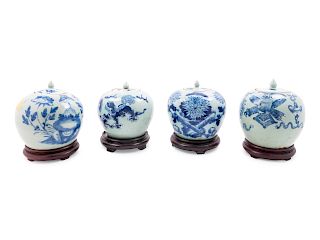Four Chinese Celadon Ground Blue and White Porcelain Ginger Jars
Tallest: height 8 1/8 in., 21 cm.
