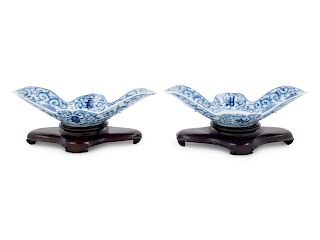 A Pair of Chinese Blue and White Porcelain Plates
Each: length 6 x width 4 in., 15 x 10 cm.