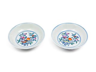 A Small Pair of Chinese Doucai Porcelain Dishes
Diameter 3 3/4 in., 10 cm. 