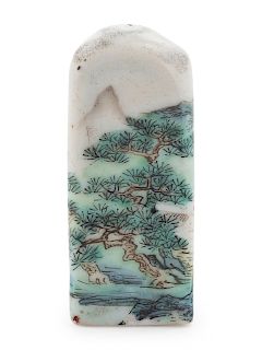 A Chinese Famille Rose Porcelain Seal
Height 2 in., 5 cm. 